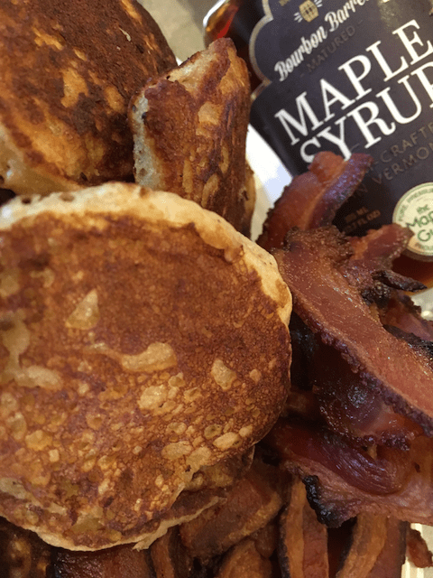 Swedish Oatmeal Pancakes with Bacon and Maple Syrup